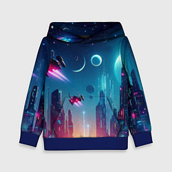 Толстовка-худи детская Neon metropolis in the future - ai art fantasy, цвет: 3D-синий