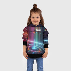 Толстовка-худи детская Spaceship in the neon cosmos - nasa, цвет: 3D-черный — фото 2