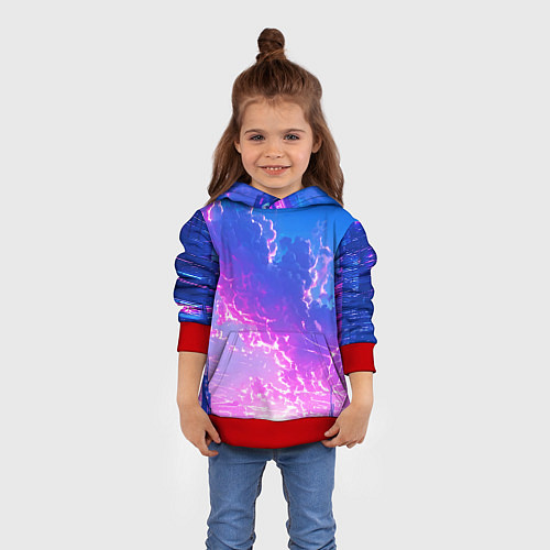 Детская толстовка Розовые тучи на голубом небе киберпанк / 3D-Красный – фото 4