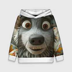 Толстовка-худи детская Волк и цыпа, цвет: 3D-белый