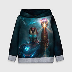 Толстовка-худи детская Железный человек с перчаткой бесконечности, цвет: 3D-меланж