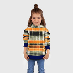 Толстовка-худи детская Белые полосы на чёрно-жёлтом фоне, цвет: 3D-синий — фото 2