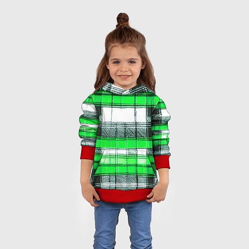 Детская толстовка Чёрные полосы на зелёном-белом фоне / 3D-Красный – фото 4