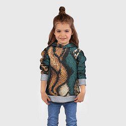 Толстовка-худи детская Кожа в змеином стиле, цвет: 3D-меланж — фото 2
