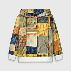 Толстовка-худи детская Пэчворк в желтых оттенках, цвет: 3D-белый