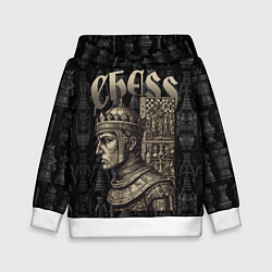 Толстовка-худи детская Король на фоне шахматных фигур, цвет: 3D-белый