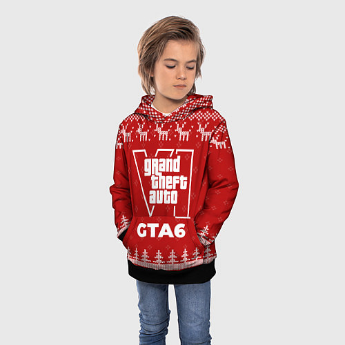 Детская толстовка Новогодний GTA6 с оленями / 3D-Черный – фото 3