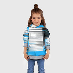 Толстовка-худи детская Чёрные вертикальные полосы на сине-белом фоне, цвет: 3D-меланж — фото 2