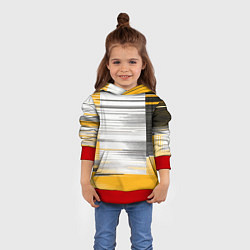 Толстовка-худи детская Чёрные вертикальные полосы на жёлто-белом фоне, цвет: 3D-красный — фото 2