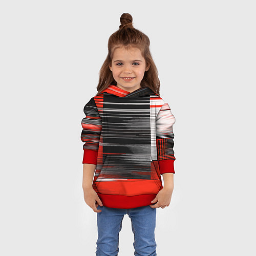 Детская толстовка Белые вертикальные полосы на чёрно-красном фоне / 3D-Красный – фото 4