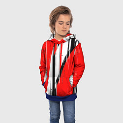 Толстовка-худи детская Чёрно-белые вертикальные полосы на красном фоне, цвет: 3D-синий — фото 2