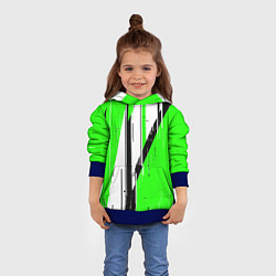 Толстовка-худи детская Black and white vertical stripes on a green backgr, цвет: 3D-синий — фото 2