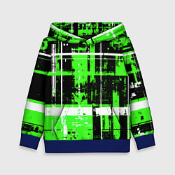 Детская толстовка Зелёно-белый гранж на чёрном фоне