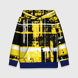 Толстовка-худи детская Жёлто-белый гранж на чёрном фоне, цвет: 3D-синий