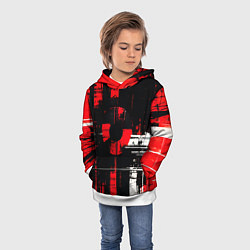 Толстовка-худи детская Красно-белый гранж на чёрном фоне, цвет: 3D-белый — фото 2