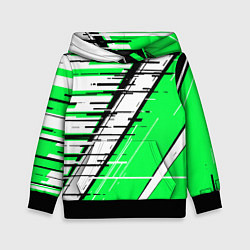 Детская толстовка Чёрно-белые глитч полосы на зелёном фоне