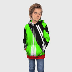 Толстовка-худи детская Вертикальные чёрные линии на зелёно-белом фоне, цвет: 3D-красный — фото 2