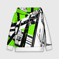 Детская толстовка Чёрно-белые абстрактные линии на зелёном фоне