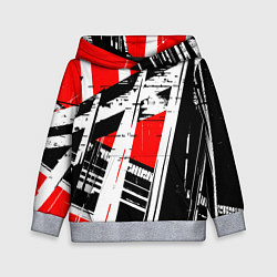 Толстовка-худи детская Чёрно-белые абстрактные линии на красном фоне, цвет: 3D-меланж