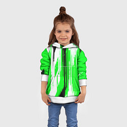 Толстовка-худи детская Вертикальные чёрно-белые линии на зелёном фоне, цвет: 3D-белый — фото 2