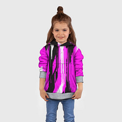 Толстовка-худи детская Вертикальные чёрно-белые линии на розовом фоне, цвет: 3D-меланж — фото 2