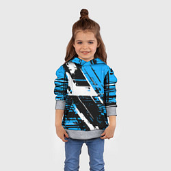 Толстовка-худи детская Diagonal black and white stripes on a blue backgro, цвет: 3D-меланж — фото 2