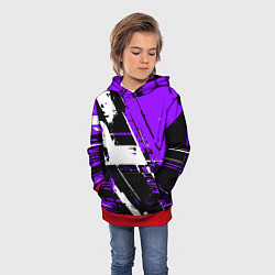 Толстовка-худи детская Diagonal black and white stripes on a purple backg, цвет: 3D-красный — фото 2