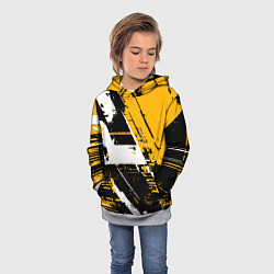 Толстовка-худи детская Diagonal black and white stripes on a yellow backg, цвет: 3D-меланж — фото 2