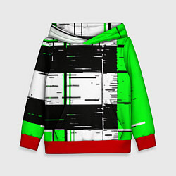 Детская толстовка Зелёные и чёрные полосы на белом фоне