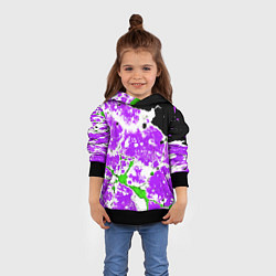 Толстовка-худи детская Зелёно-фиолетовая абстракция на чёрном фоне, цвет: 3D-черный — фото 2