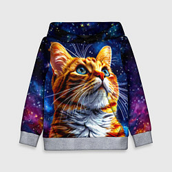 Толстовка-худи детская Рыжий котик в космосе, цвет: 3D-меланж