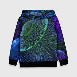 Толстовка-худи детская Фрактальный узор шипы, цвет: 3D-черный