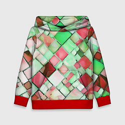 Толстовка-худи детская Red and green relief squares, цвет: 3D-красный