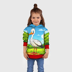 Толстовка-худи детская Аист в поле, цвет: 3D-красный — фото 2