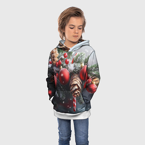 Детская толстовка Новогодние украшения на ветках / 3D-Белый – фото 3