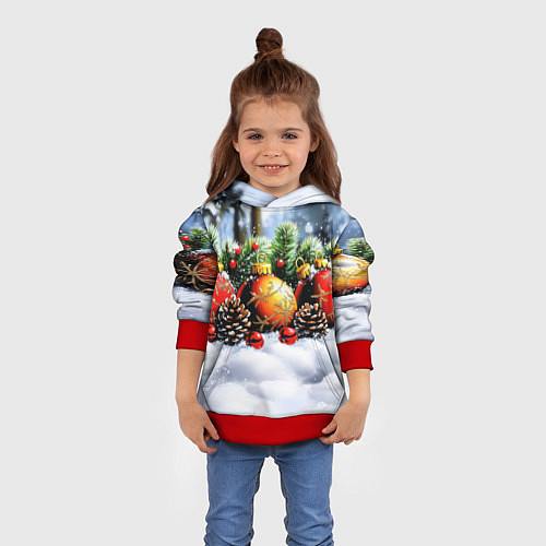 Детская толстовка Красные и желтый новогодние шары / 3D-Красный – фото 4
