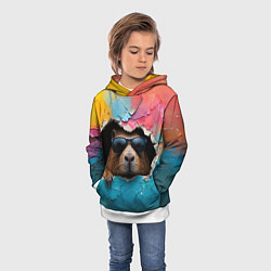 Толстовка-худи детская Капибара в стене, цвет: 3D-белый — фото 2