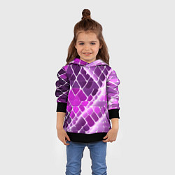 Толстовка-худи детская Фиолетовые рельефные плитки и белое свечение, цвет: 3D-черный — фото 2
