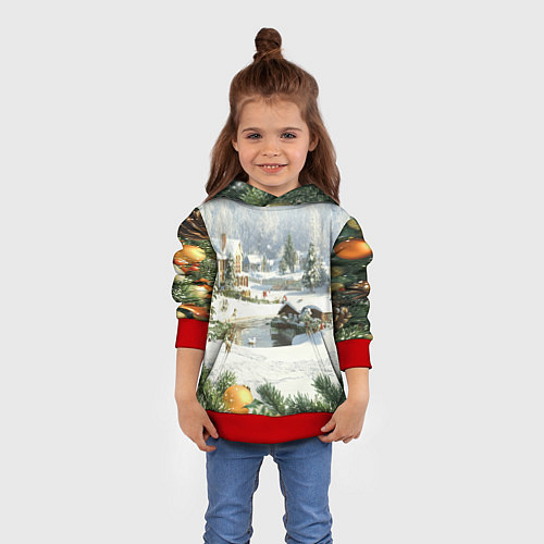 Детская толстовка Рождественская атмосфсра / 3D-Красный – фото 4