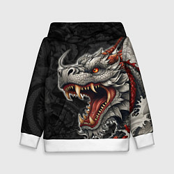 Толстовка-худи детская Дракон в стиле татуировки ирезуми, цвет: 3D-белый