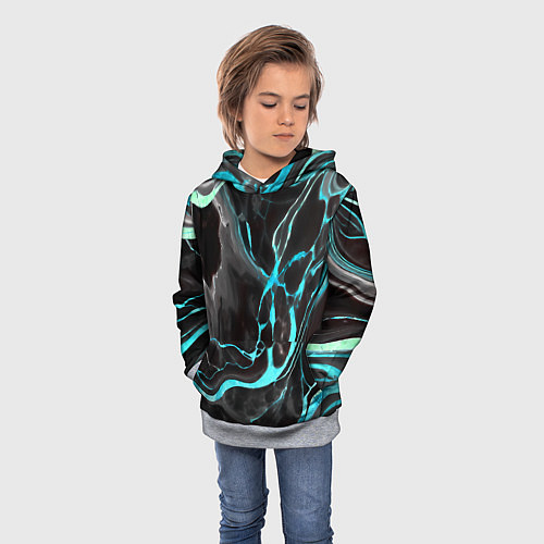 Детская толстовка Голубые флюиды на чёрном фоне / 3D-Меланж – фото 3