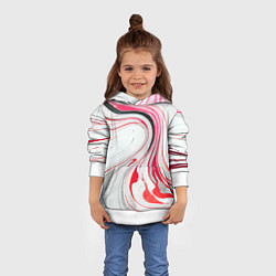 Толстовка-худи детская Волнистые чёрно-красные линии на белом фоне, цвет: 3D-белый — фото 2