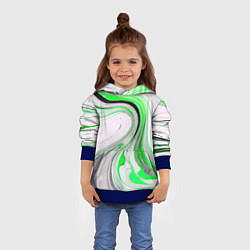 Толстовка-худи детская Волнистые чёрно-зелёные линии на белом фоне, цвет: 3D-синий — фото 2