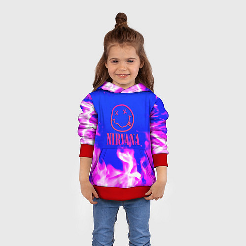 Детская толстовка Nirvana neon flame / 3D-Красный – фото 4