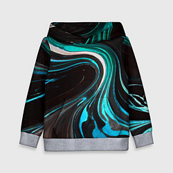 Толстовка-худи детская Волнистые бело-голубые линии на чёрном фоне, цвет: 3D-меланж