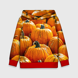 Толстовка-худи детская Много тыкв, цвет: 3D-красный