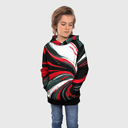 Толстовка-худи детская Волнистые чёрно-красные линии на белом фоне, цвет: 3D-черный — фото 2