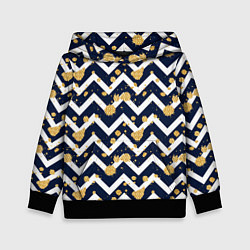 Детская толстовка Золотые кляксы на фоне бело-синего паттерна