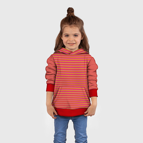 Детская толстовка Полосы красный розовый и оранжевый / 3D-Красный – фото 4