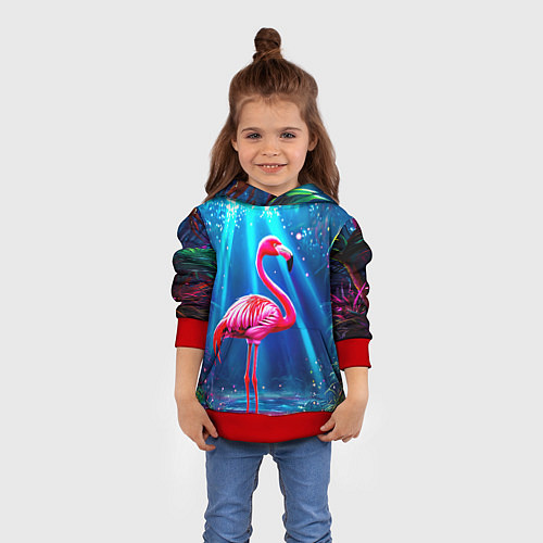 Детская толстовка Розовый фламинго в джунглях / 3D-Красный – фото 4